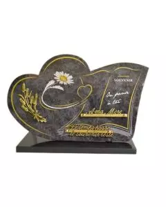 Plaque forme coeur bronze épis de blé gravure fleur 27x45cm