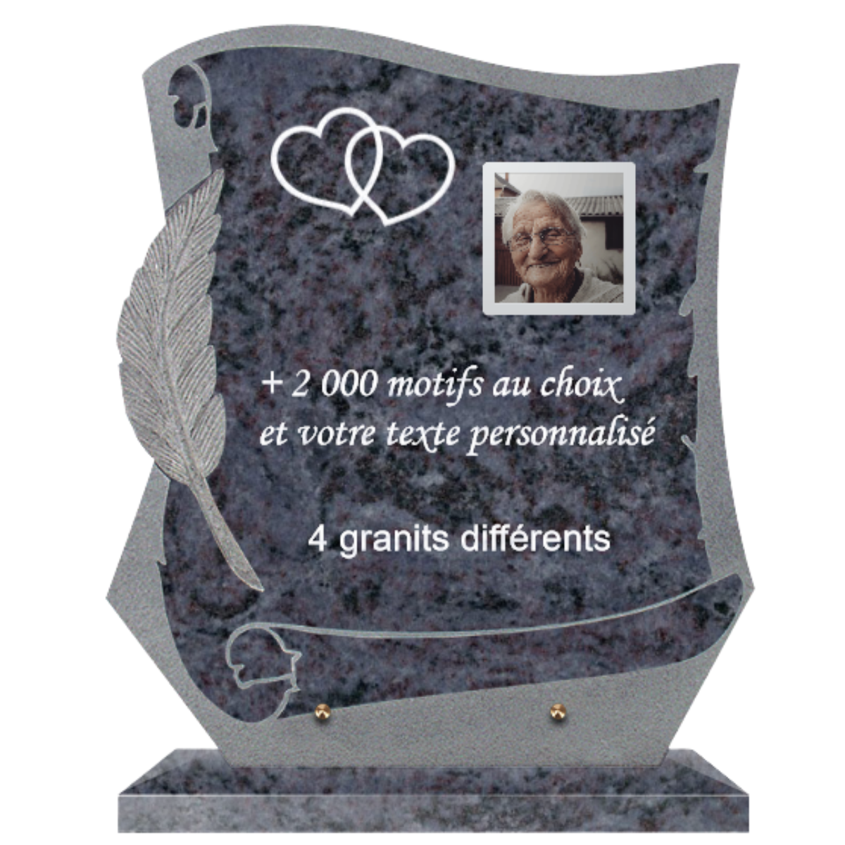 Plaque Funéraire En Granit Impala Avec Bronze Cœur Et Colombes - Personnalisable - 15x20 Cm - Fabriquée En France - 6