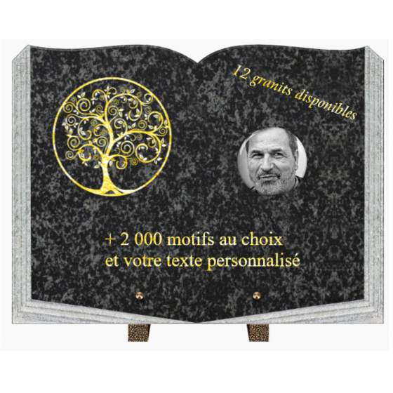 Plaque funéraire personnalisable livre en granit 40x30 à personnaliser -  France Tombale