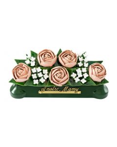Devant de tombe pivoines rose fleurettes blanches - 35cm