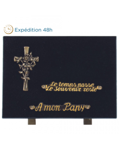 Plaque bronze croix fleurie 18x25cm